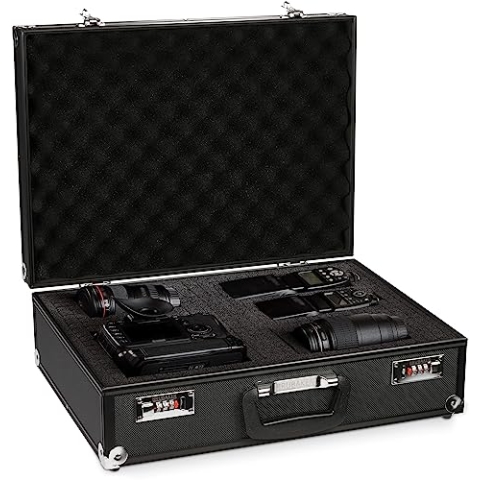 BRUBAKER Universal Koffer aus Aluminium - Transportkoffer mit Schaumstoff für Kameras, Equipment und Werkzeug - Fotokoffer mit Zahlenschloss und Würfelschaum - 46,5 x 34 x 15 cm - Schwarz