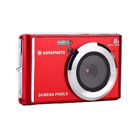 AGFA Photo Realishot DC5500 Digitalkamera, kompakt, 24 MP, 6,1 cm (2,4 Zoll) LCD-Display, 8-facher Digital-Zoom, HD-Video 720p, externer SD-Speicher, Lithium-Akku – Rot