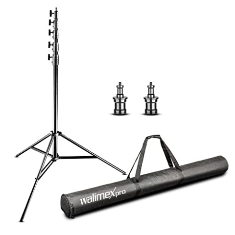 Walimex pro AIR Jumbo 600 Lampenstativ 600cm - luftgedämpftes Lichtstativ Aluminium 6m max Höhe 22,5 kg Traglast, stabil & komfortabel Leuchtenstativ für Film Fotografie Studio Outdoor, mit Tasche