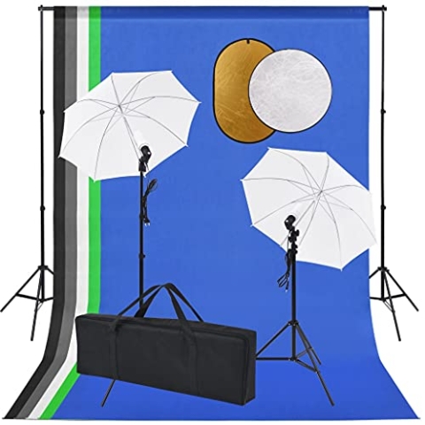 vidaXL Fotostudio Set mit Lampen Schirmen Hintergrund Reflektor Stativ Tragetasche Foto Studioset Hintergrundsystem Reflektorschirm