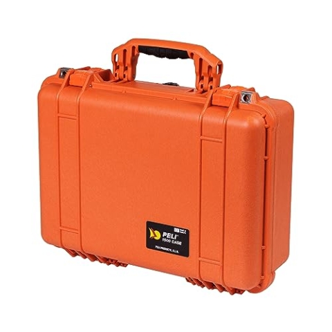 PELI 1500 Wasserdichter Koffer für DSLR, SLR, Linsen, Kamera and Drohnen, IP67 Watertight, 19L Volumen, Ohne Schaum, Orange