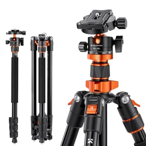 K&F Concept 200cm Stativ, Aluminium Kamera Stativ, K234A7(S210) Tripod mit Einbeinstativ Funktion, 360° Kugelkopf inkl. Schnellverwechselplatte für Canon Nikon Sony Olympus