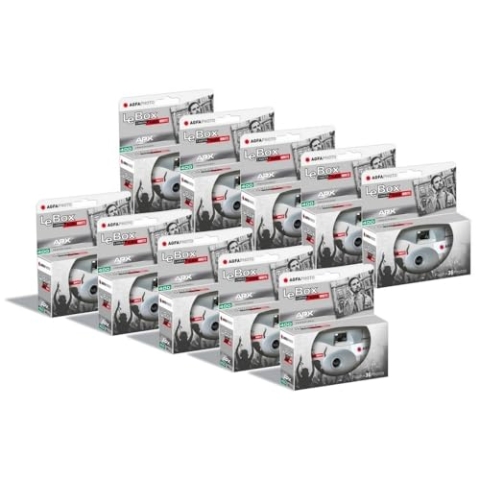 AGFA Photo Pack 10 x 601026 – Einwegkamera LeBox Black&White, 27 Fotos, optisches Objektiv 31 mm – Grau