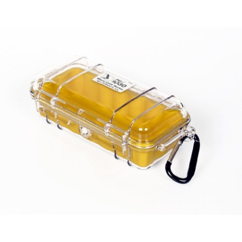 PELI 1030 Micro Case, Schutzbox für Sensibles Equipment, IP67 Wasser- und Staubdicht, 0,6L Volumen, Transparent/Gelbe Gummieinlage