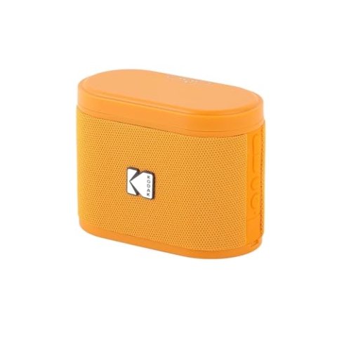 KODAK Sounddrix Tragbarer Lautsprecher, kabellos, Anschluss von bis zu 100 Lautsprechern – magnetisches Dock und leistungsstarker Sound 5 W – 3 Stunden Akkulaufzeit – Orange
