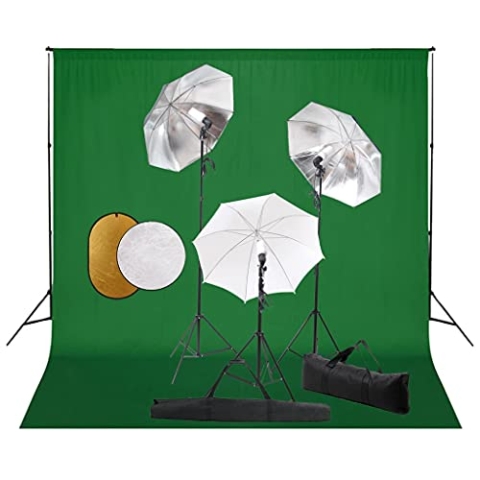 vidaXL Fotostudio Set mit Leuchten Schirmen Hintergrund Reflektor Teleskop Hintergrundsystem Studioleuchte Stativ Tragetasche Fotolampe Foto Studioset