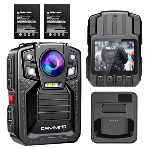 CAMMHD V8 Pro 32GB 2160P Body Cam 48MP wasserdicht Loop-Aufnahme 2 Batterien mit 10 Stunden Bodycam Polizei mit tragbarer Audio- und Videoaufzeichnung, Nachtsicht-Polizeikörperkamera
