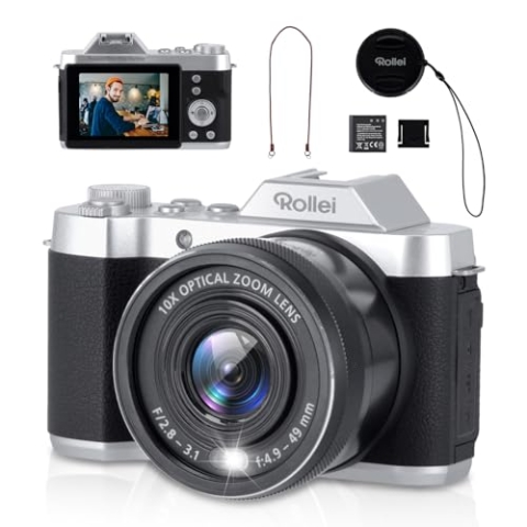 Rollei Powerflex 10x Retro Digitalkamera, 64MP 4K Fotokamera mit Akku & 10X Optischem zoom Fotoapparat mit 8 Fotomodi 2,88“ IPS-Display Tragbar Kompaktkamera Vintage, Digital-Kamera-Fotoapparat-Camera