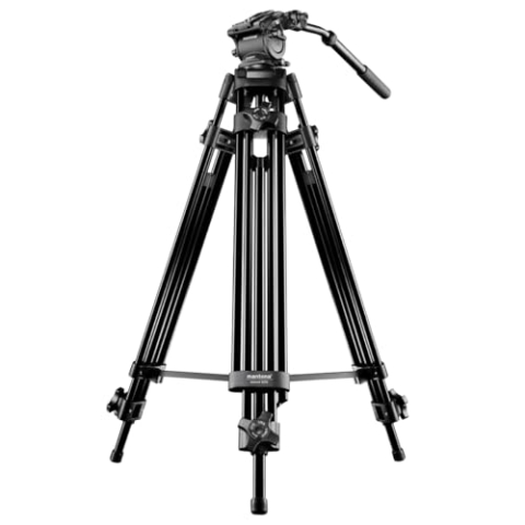 Mantona Dolomit 1300 Videostativ, 188 cm (inkl. Fluid-Neiger mit Wasserwaage, Schnellwechselplatte, Schwenkgriff, Transporttasche) für DSLR und Videokamera, schwarz