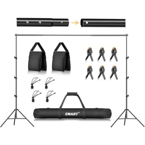 EMART Foto Hintergrund Ständer Fototudios, 2,6m x 3m Verstellbarer Hintergrundsystem mit 2 Sandsäcken und Tragetasche für Fotografie Video Porträt