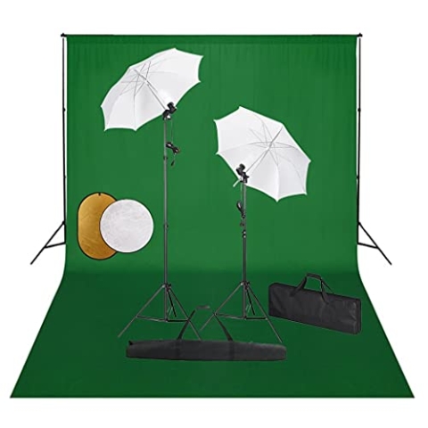 vidaXL Fotostudio Set mit Leuchten Schirmen Hintergrund Reflektor Hintergrundsystem Tragetasche Stativ Foto Studioset Studioleuchte Fotolampe
