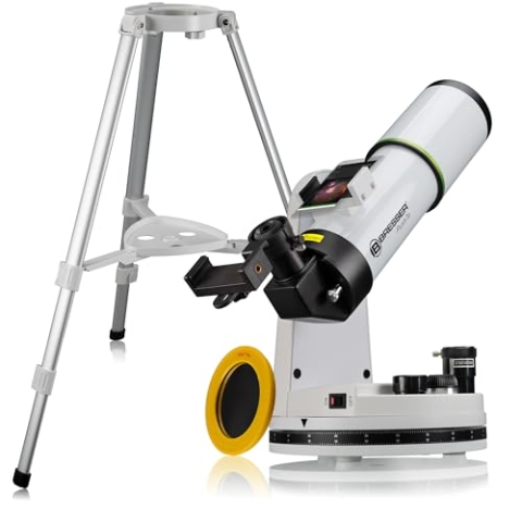 Bresser PushTo AR-80/400 Smart Teleskop, 80mm Objektiv, 400mm Brennweite, Bluetooth, mit Stativ und Smartphone-Adapter