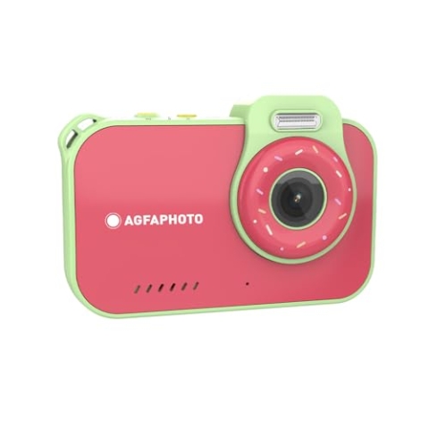 AgfaPhoto Realikids Cam Waterproof 2 – Kinderkamera, wasserdicht, 12 MP, HD-Video, Selfiemodus, Filter und Rahmen, integrierte Spiele, Lithium-Akku – Rot