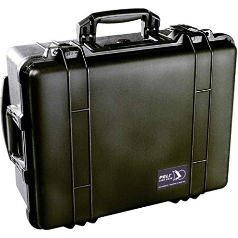 PELI 1560 Wasserdichter Schutzkoffer Groß mit Laptopfach und Aufbewahrungstaschen im Deckel, Gepolsterter Einteiler im Boden, IP67 Zertifiziert, 44L Volumen, Schwarz