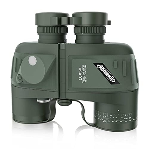 Aomekie Fernglas mit Entfernungsmesser Nachtsicht Kompass 10X50 Ferngläser Feldstecher Wasserdicht BAK4 FMC mit Tasche und Gurt