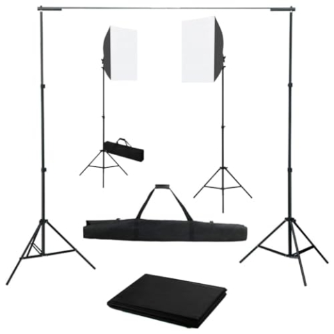vidaXL Fotostudio Set mit Softbox-Leuchten Hintergrund Hintergrundsystem Fotografie Softbox Dauerlicht Lampe Stativ Studioset Komplettset