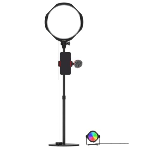 JOBY Beamo Studio-Creator-Set, Studiolicht, Soft-Key-Licht mit Fernbedienung, Hintergrundlicht 12 Farben, Wavo Mobiles Mikrofon, GorillaPod Flexibler Arm mit Smartphone-Halterung, USB-Studioleuchte