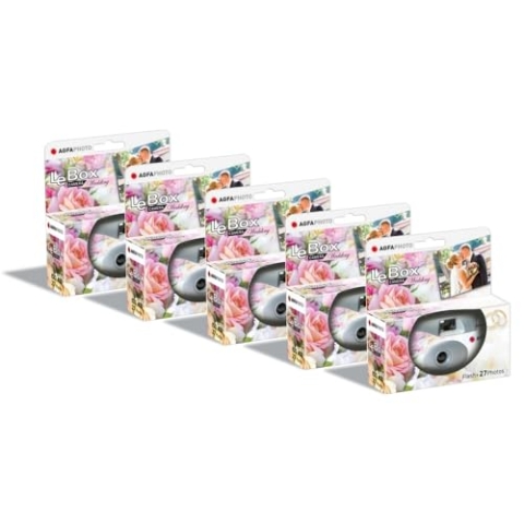 AGFA Photo Pack 5 x 601025 – Einwegkamera LeBox Wedding, 27 Fotos, optisches Objektiv 31 mm – Grau