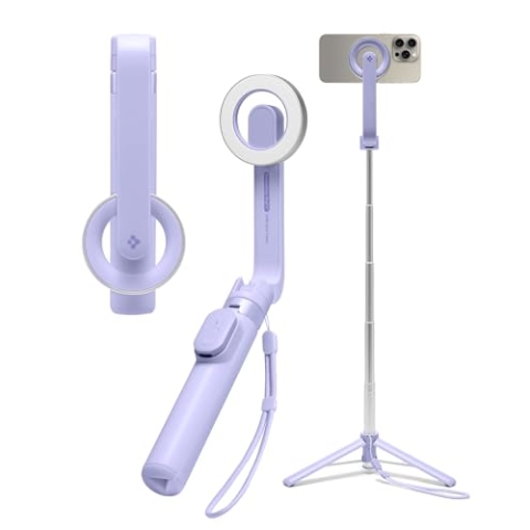 Spigen MagSafe Selfie Stick Stativ [Wondersnap] [MagFit-Technologie & Bluetooth-Fernbedienung] Tripod kompatibel mit iPhone 16/15/14/13 Serien, Galaxy S25/S24/S23 und Allen Smartphones - Lavender