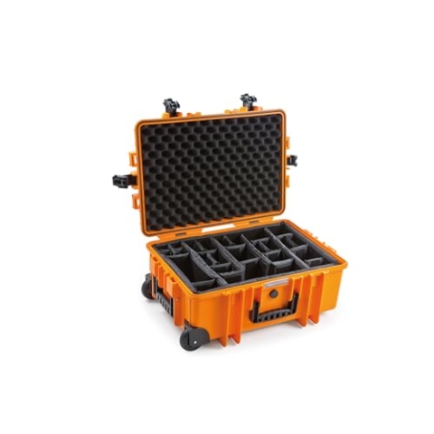 B&W Transportkoffer Outdoor - Typ 6700 Orange - mit variabler Facheinteilung, Trolley Koffer, ideal auf Tour - wasserdicht nach IP67 Zertifizierung, staubdicht, bruchsicher und unverwüstlich