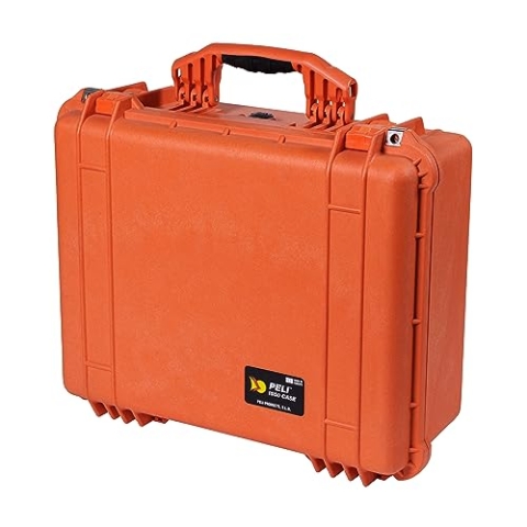 PELI 1550 Großer Koffer für Professionelle Kameraausrüstung, IP67 Wasser- und Staubdicht, 33L Volumen, Mit Schaumeinlage (anpassbar), Orange