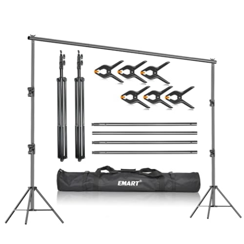 EMART Foto Hintergrund Ständer 2,8x3m, Hintergrundsystem Stabiles Belastbar bis 13,6kg mit 6 Klemmen, Background Stand für Fotostudio Greenscreen, Hintergrundkarton, Projector Screen