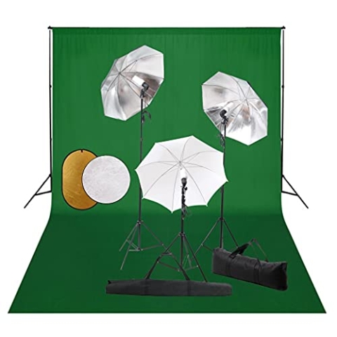 vidaXL Fotostudio Set mit Leuchten Schirmen Hintergrund Reflektor Teleskop Hintergrundsystem Studioleuchte Fotolampe Stativ Foto Studioset Tragetasche