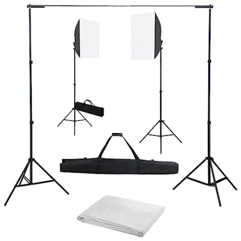 vidaXL Fotostudio Set mit Softbox-Leuchten Hintergrund Studioset Komplettset Fotografie Softbox Dauerlicht Lampe Stativ Hintergrundsystem
