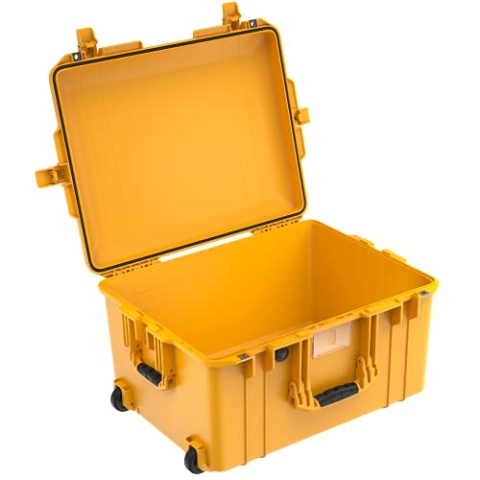 Peli 1607 Air Leichter Koffer mit Rollen und Herausziehbarem Teleskopgriff für Drohnen und Kameras, Wasser- und Staubdicht, 63L Volumen, Ohne Schaumstoffeinlage, Farbe: Gelb
