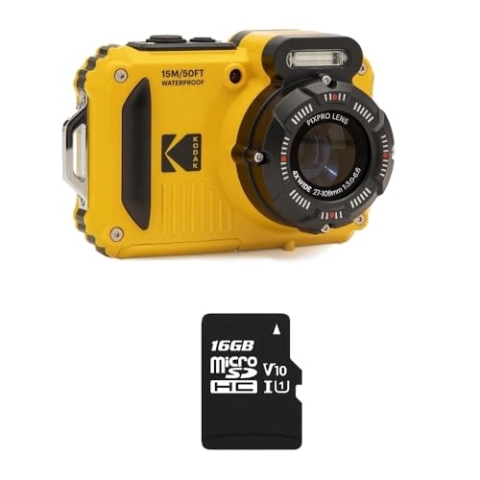KODAK Pixpro Pack WPZ2 + 1 SD-Karte KODAK – Kompakt 16 M Pixel, wasserdicht bis 15 m, stoßfest, Video 720p, LCD-Display 2,7 Zoll – Lithium-Ionen-Akku – Gelb