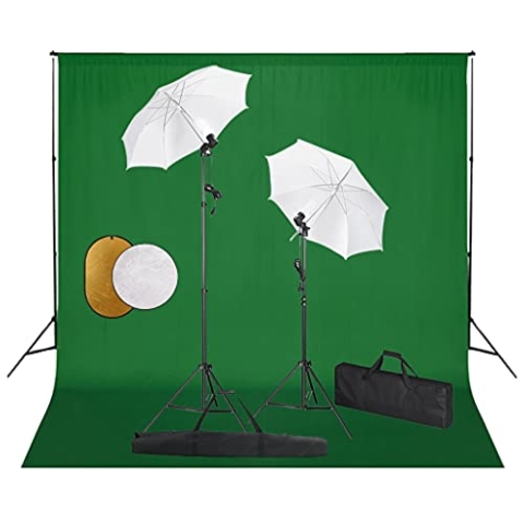 vidaXL Fotostudio Set mit Leuchten Schirmen Hintergrund Reflektor Hintergrundsystem Studioleuchte Tragetasche Stativ Fotolampe Foto Studioset