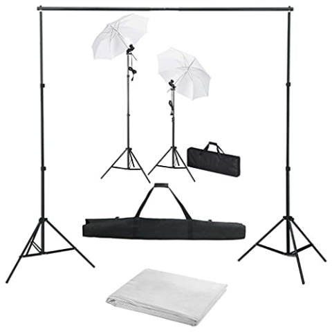 vidaXL Fotostudio Set mit Hintergrund Leuchten Schirmen Studioset Komplettset Hintergrundsystem Dauerlicht Lampe Stativ Fotografie Studioschirm