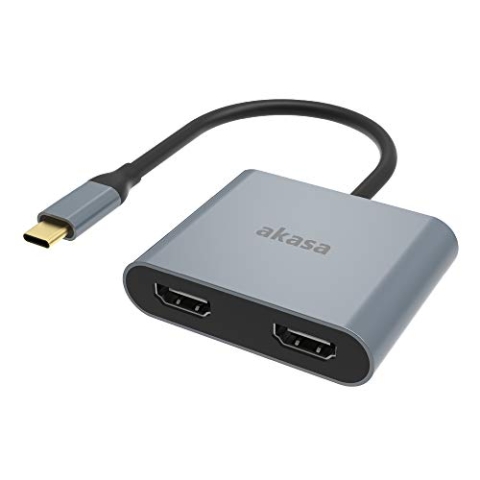 Akasa USB Typ-C auf Dual HDMI MST Adapter | USB 3.1 | 4K UHD | Aluminium-Legierung | AK-CBCA26-18BK | kompatibel mit MacBook, Dell, Lenovo und mehr