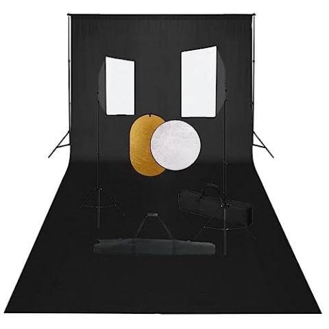 vidaXL Fotostudio Set mit Softbox-Leuchten Hintergrund Reflektor Foto Studioset Teleskop Hintergrundsystem Tragetasche Studioleuchte Stativ