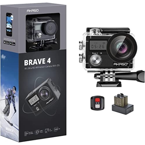 AKASO Action Camera 4K 20MP Action Kamera/Unterwasserkamera mit Bildstabilisierung Zoom Zeitraffer, 30m Camcorder mit Fernbedienung 2 Akkus und Zubehör Kit