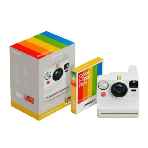 Polaroid Now Generation 3 Analoge Sofortbildkamera mit Zwei-Objektiv-Autofokus-System (weiß) und Farbfilm-Bundle (8 Fotos)
