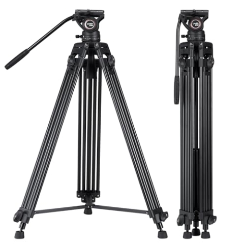Cayer BV30 Video Tripod, Robust Aluminium Alloy Camera Tripod with 360° Fluid Head, Quick Release Plate Compatible with Canon Nikon Sony and Other DSLR Camera Camcorders, 8 kg Load Capacity