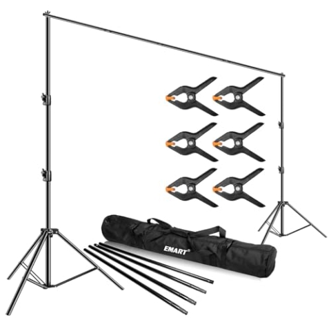 EMART Foto Hintergrund Ständer 3 X 3,6M, Verstellbarer Hintergrundsystem Fotografie mit 6 Hintergrundklemmen und Tragetasche für Fotostudio, Porträt, Produkt, Video, Party, Hochzeit