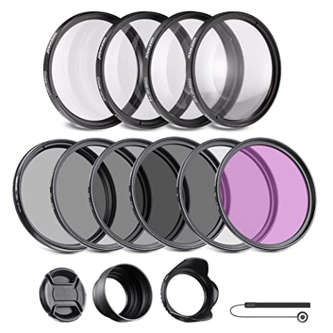 NEEWER 67mm ND Filter Set ND/CPL(Polfilter)/UV/FLD/Nahfilter Objektivzubehör ND2 ND4 ND8 Graufilter Set (+1/+2/+4/+10) Tulpen Blende, zusammenklappbarer Gummi Blende, Objektivdeckel, Filterbeute
