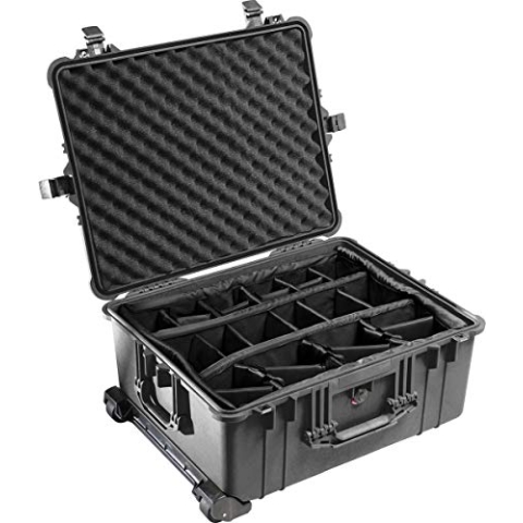 PELI 1610 Schutz-Case für Fragiles Equipment, IP67 Wasser- und Staubdicht, IP67 Wasser- und Staubdicht, 62L Volumen, Mit Gepolstertem Einteilungssystem, Schwarz