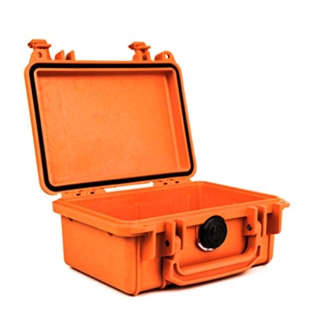 PELI 1120 Koffer, Widerstandsfähiger Schutzbehälter, IP67 Wasser- und Staubdicht, 2L Volumen, Ohne Schaum, Orange, 1120-001-150E