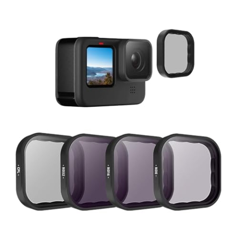TELESIN 4er-Pack Filter CPL ND8 ND16 ND32 Kompatibel für GoPro Hero 11 Hero 10 Hero 9 Schwarz, Neutraldichte- und Polarisationsfilter-Kit Objektivschutz für Go Pro 11/10/9 Zubehör