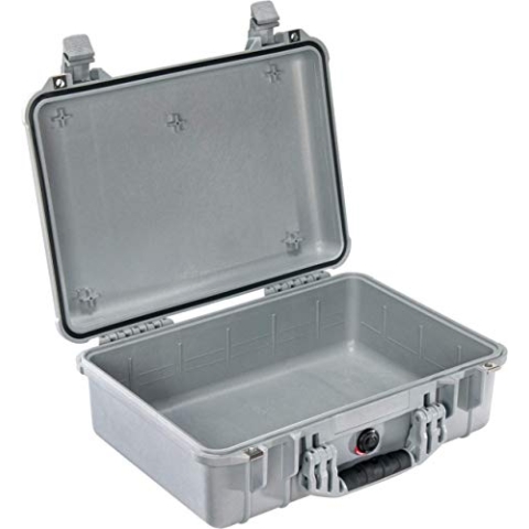 PELI 1500 Transportbox für Optimalen Schutz von Äußeren Einflüssen, IP67 Wasser- und Staubdicht, 19L Volumen, Ohne Schaum, Silber/Grau