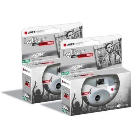 AGFA Photo Pack 2 x 601026 – Einwegkamera LeBox Black&White, 27 Fotos, optisches Objektiv 31 mm – Grau