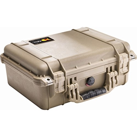 PELI 1450 Wasserdichter Schutzkoffer für Elektronische Ausrüstung, IP67-Zertifiziert, 15L Volumen, kein Schaum, Desert Tan