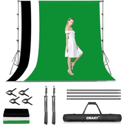 EMART Hintergrundsystem mit Stoff, Professionelles Fotostudio Set 2,6×3m Foto Hintergrund Ständer Set mit Fotohintergrund und 4 Federklemm für Fotografie, Videoaufnahme YouTube