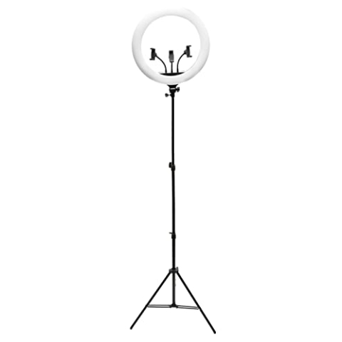 Rio 45,7 cm professionelles Make-up & Vlogging dimmbares LED-Ringlicht, 3 Lichtmodi mit verstellbarem Stativständer & Telefonhalter für Selfie, TikTok, YouTube-Video, kompatibel mit iPhone Android