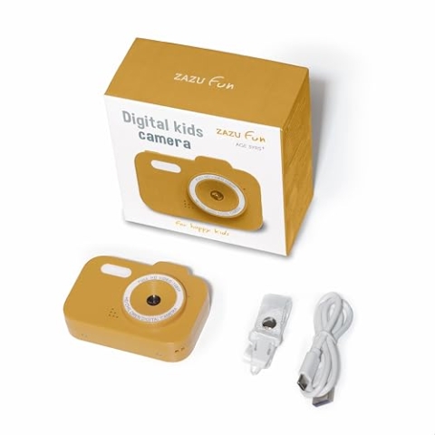 ZAZU Fun HD Digitalkamera für Kinder – 1080P Video, 2,0-Zoll-Display, wiederaufladbar, tragbare Kinderkamera mit lustigen Funktionen für Fotos und Videos (Gelb)