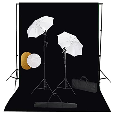 vidaXL Fotostudio Set mit Leuchten Schirmen Hintergrund Reflektor Hintergrundsystem Studioleuchte Tragetasche Fotolampe Stativ Foto Studioset