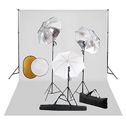 vidaXL Fotostudio Set mit Leuchten Schirmen Hintergrund Reflektor Teleskop Hintergrundsystem Fotolampe Studioleuchte Stativ Tragetasche Foto Studioset